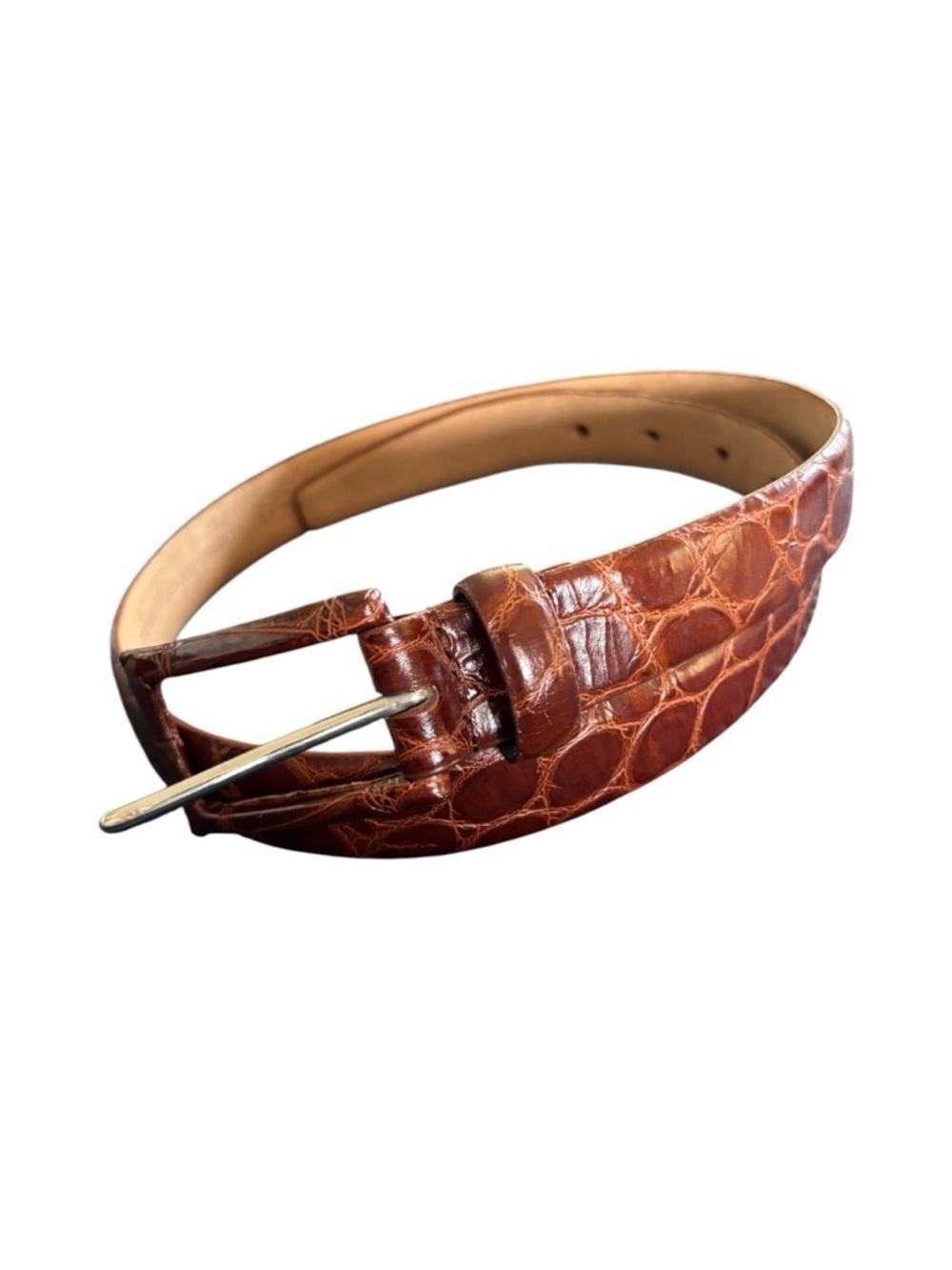 WCM New York Italian Leather Croc Embossed  1” Width Belt Sz S Brown Classic